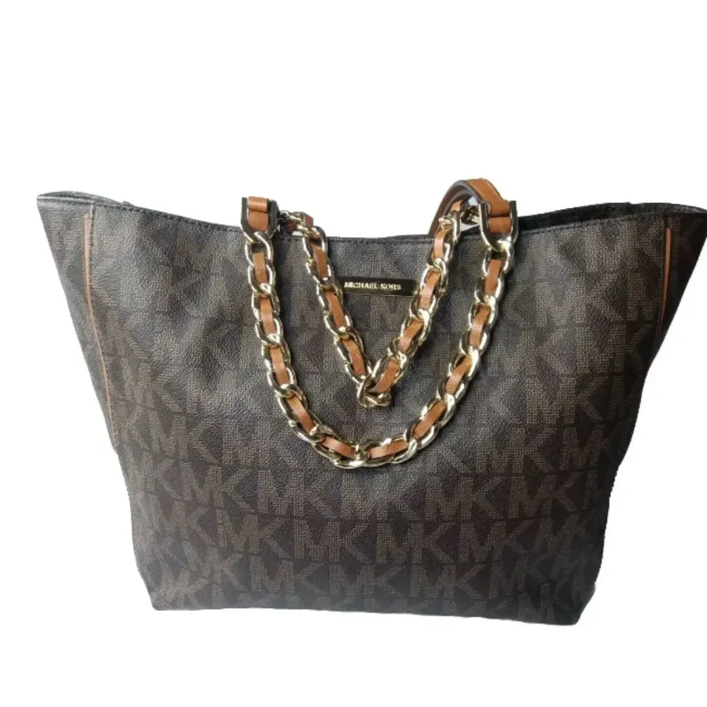 Michael Kors Harper Signature East West Tote Brown Handbag Retail $298